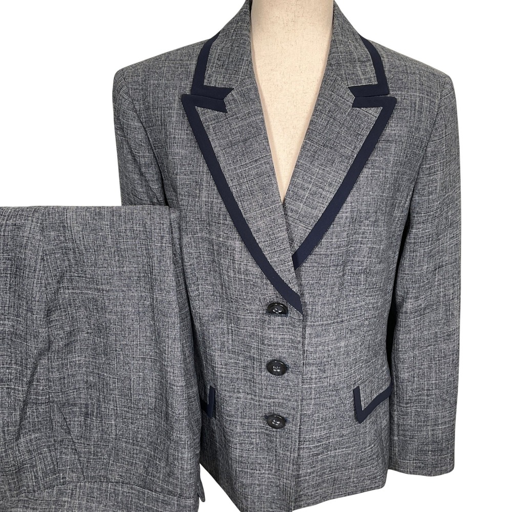 Jones Studio Suit‎ Womens 16 Blazer 12 Pants Navy White 3 Button Retro Classic
